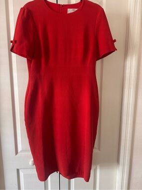 LK Bennet Elegant Red Midi Sheath Dress with Short Sleeve Bows USA 10
